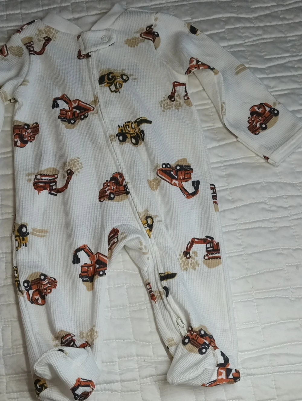 Carter's White Footed One-Piece with Orange & Yellow Construction Print